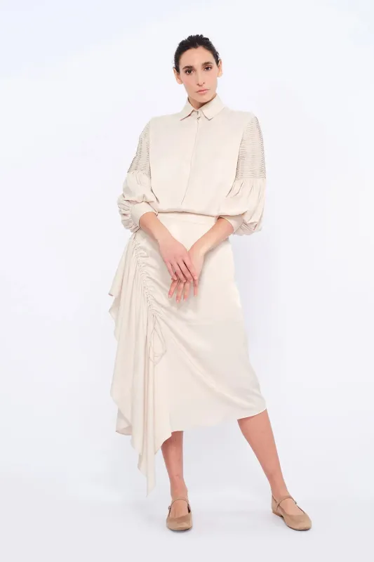 Olenka Asymmetric Ruched Skirt | Pristine sold by Folklore Shop