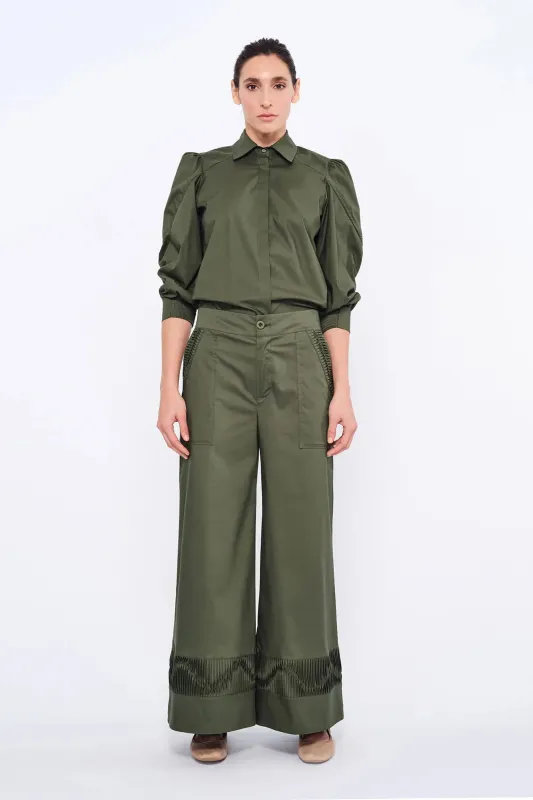 Bimba Puff Sleeve Blouse | Olive sold by Folklore Shop