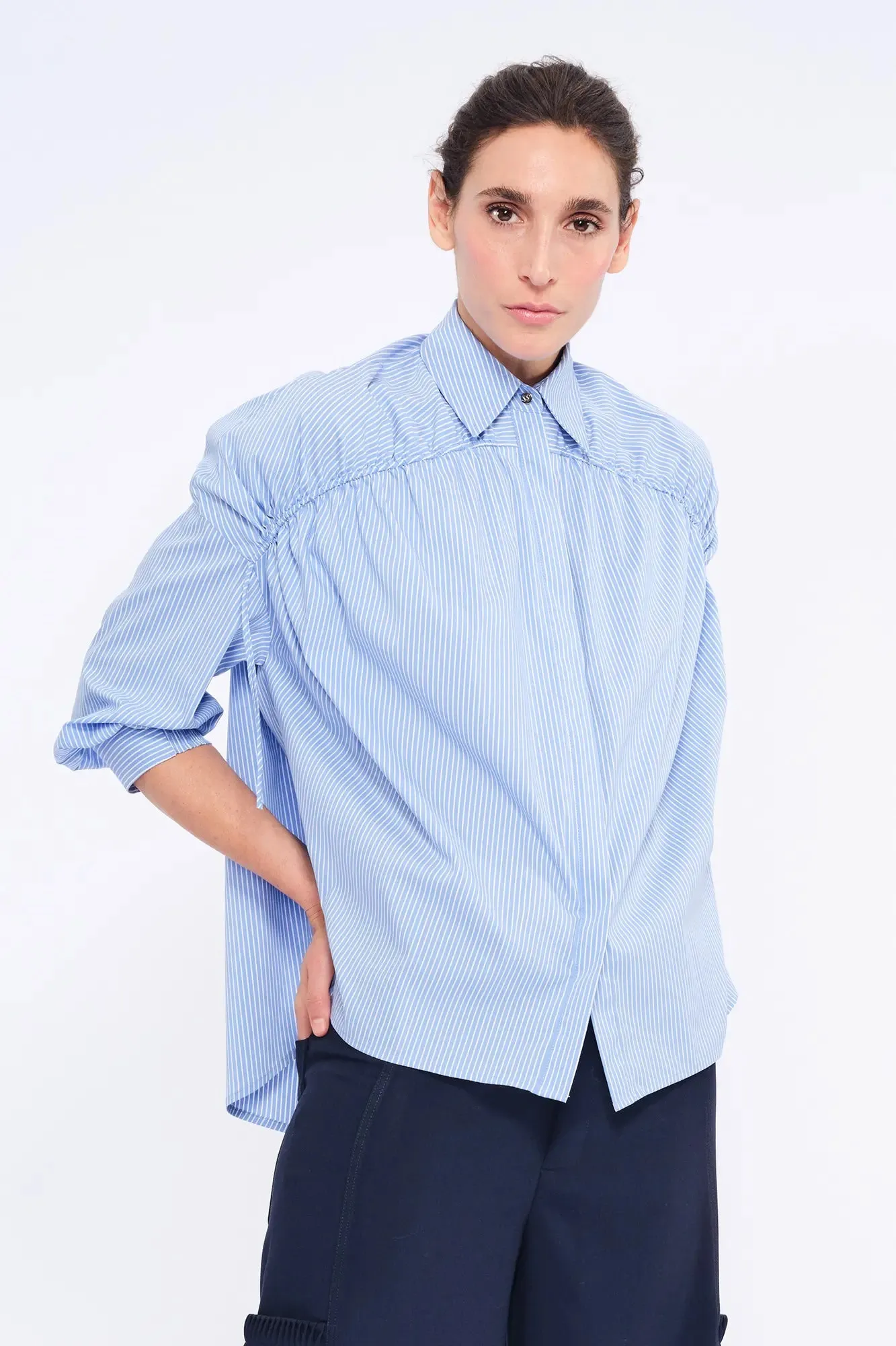 Star Gathered Shoulder Blouse | Striped Light Blue sold by Folklore Shop product image thumbnail 4