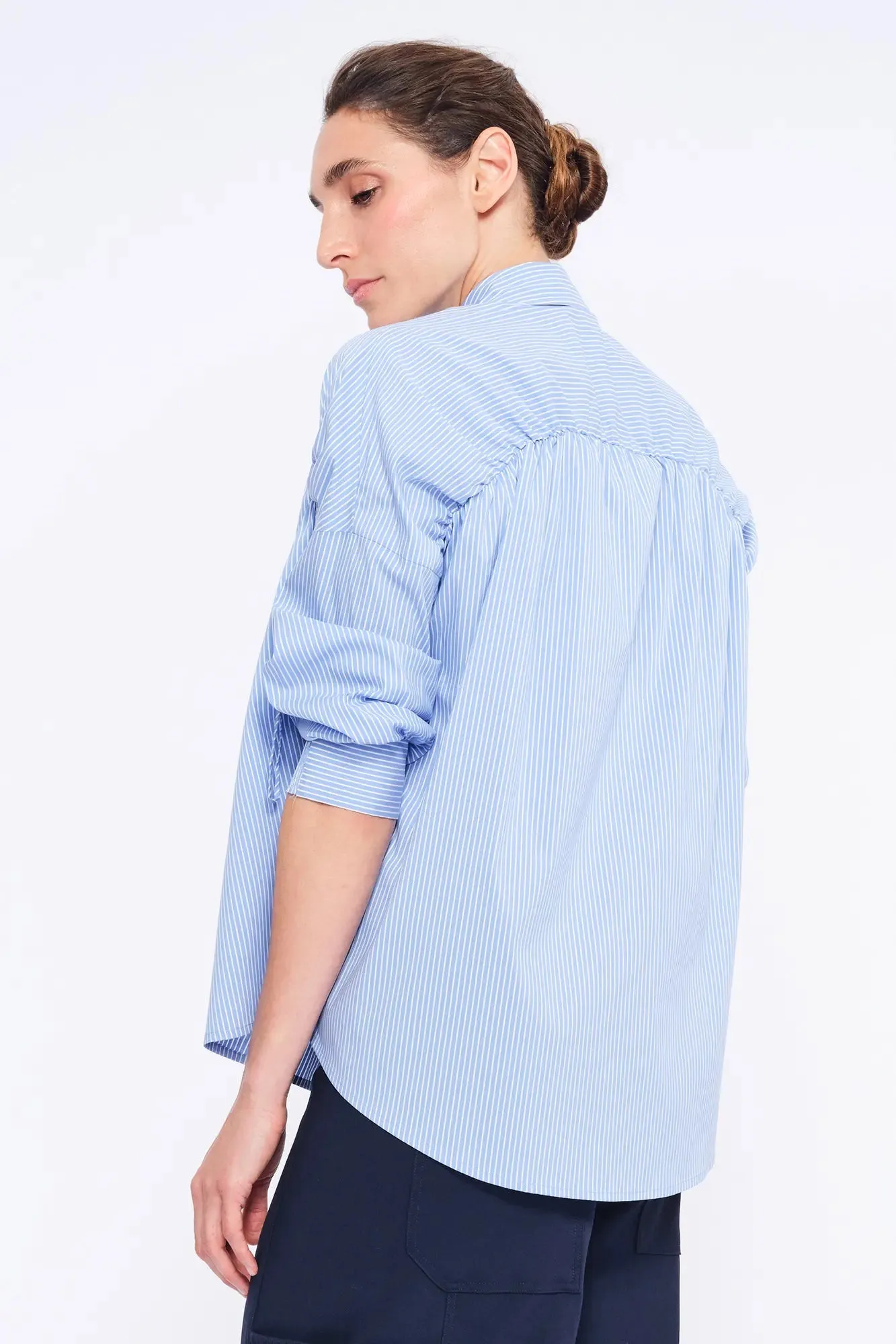 Star Gathered Shoulder Blouse | Striped Light Blue sold by Folklore Shop product image thumbnail 3