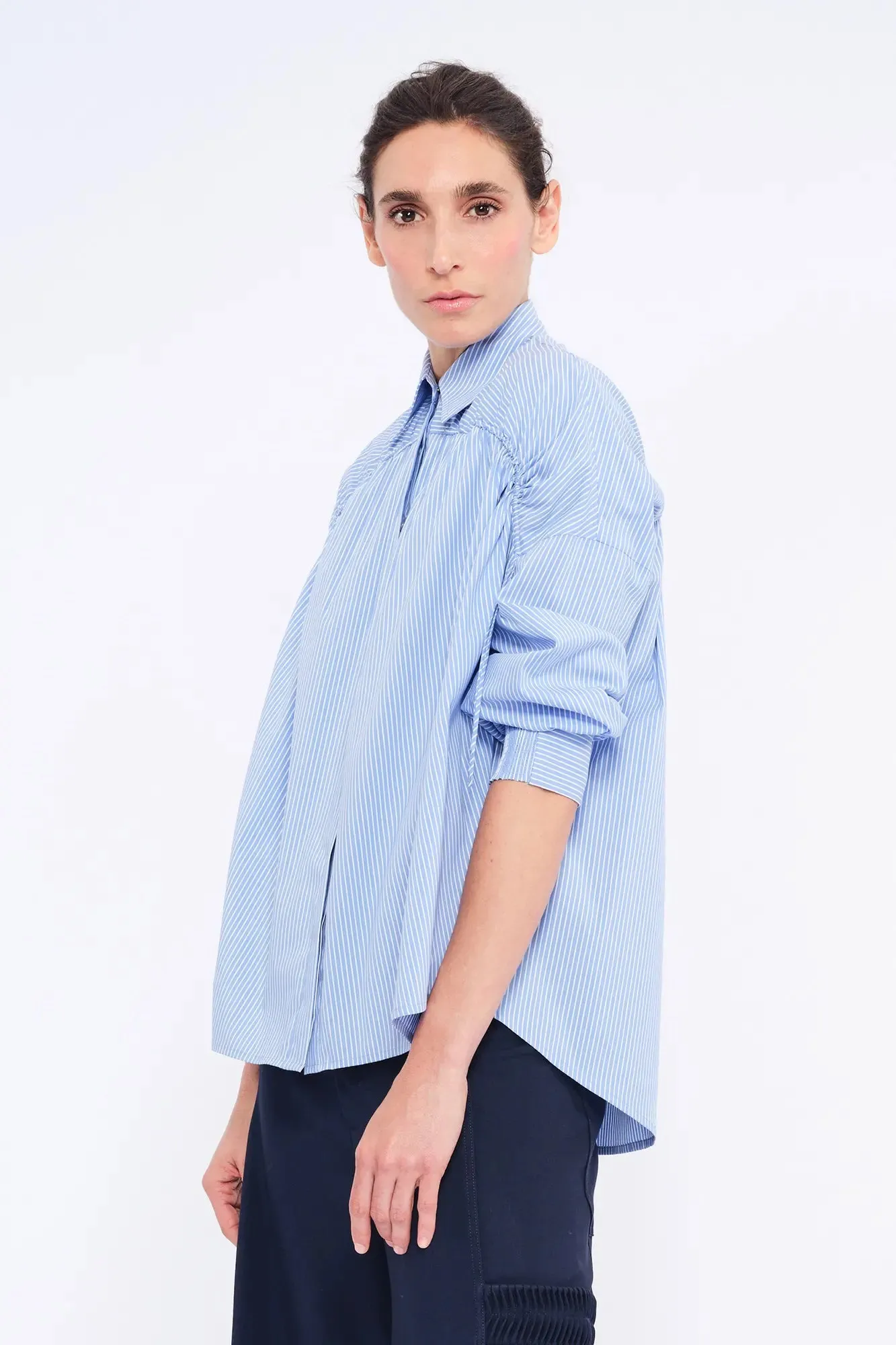 Star Gathered Shoulder Blouse | Striped Light Blue sold by Folklore Shop product image thumbnail 2