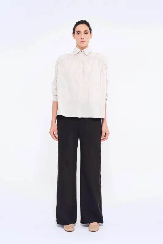 Star Gathered Shoulder Blouse | Striped Sand sold by Folklore Shop