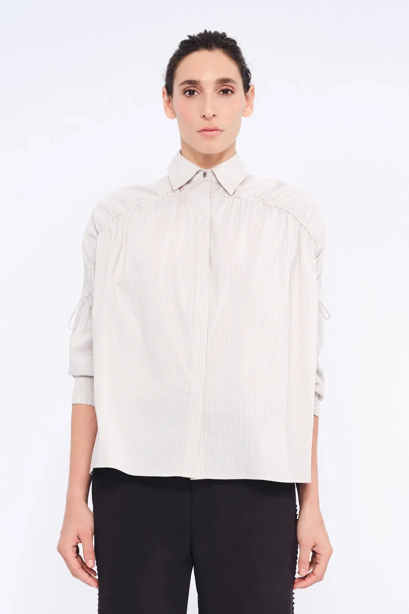 Star Gathered Shoulder Blouse | Striped Sand sold by Folklore Shop product image thumbnail 2