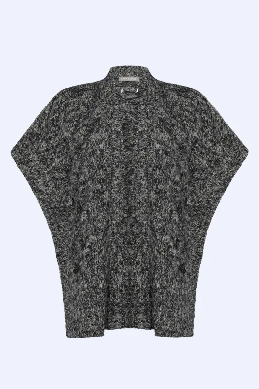 Dayana Alpaca Fringe Poncho | Black Melange sold by Folklore Shop