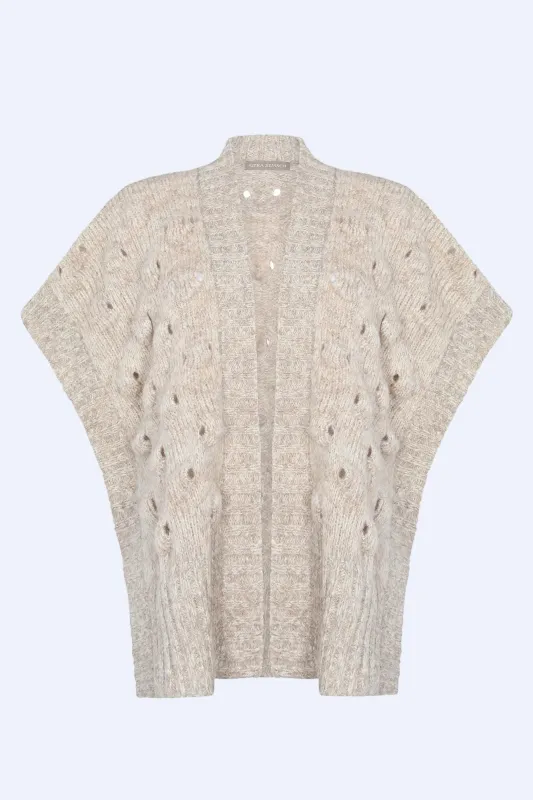 Dayana Alpaca Fringe Poncho | Beige Melange sold by Folklore Shop