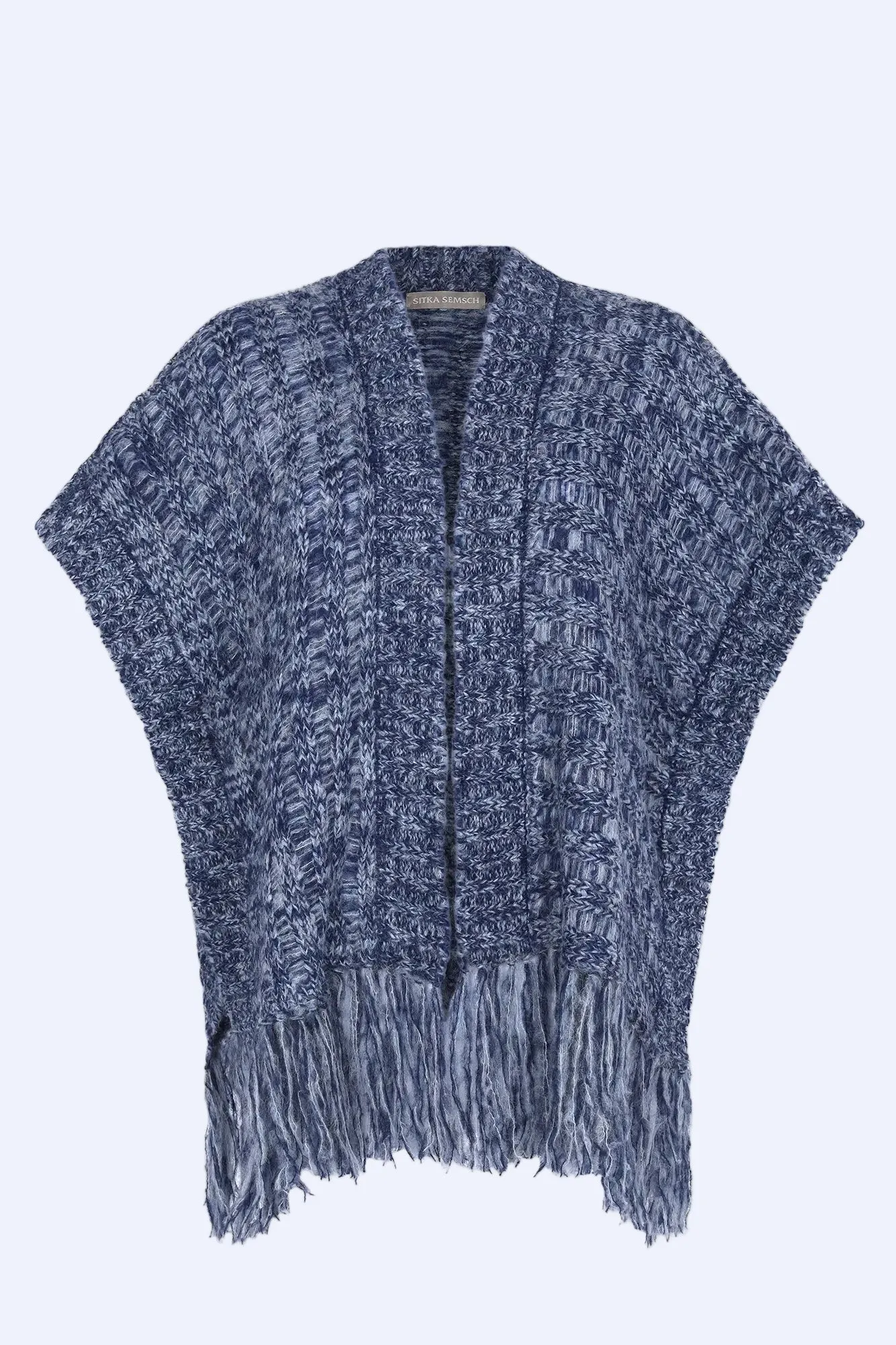 Amaris Alpaca Fringe Poncho | Navy Melange sold by Folklore Shop