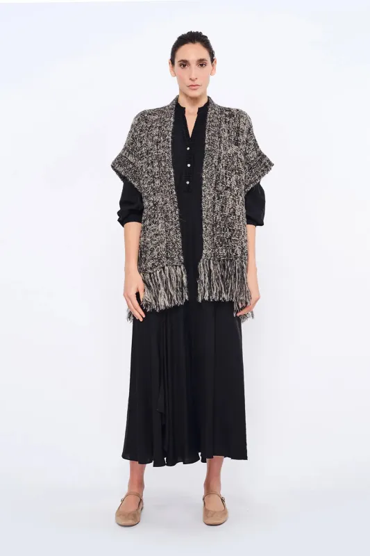 Amaris Alpaca Fringe Poncho | Black Melange sold by Folklore Shop