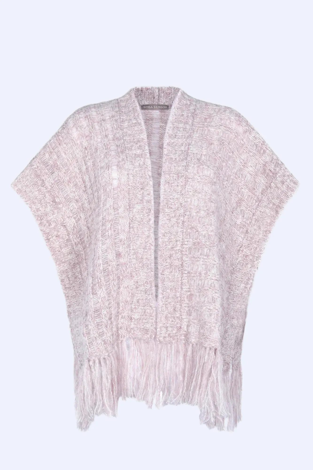 Amaris Alpaca Fringe Poncho | Lilac Melange sold by Folklore Shop