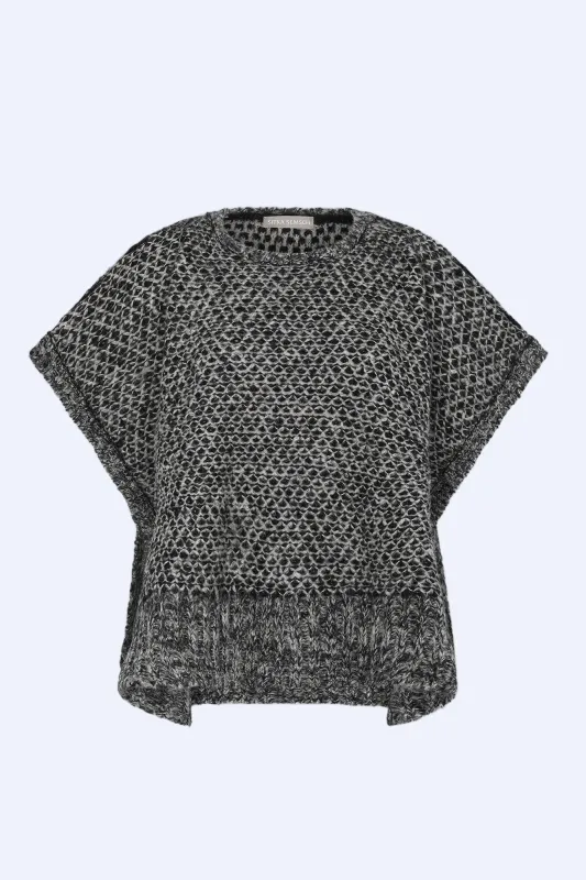 Chelsea Openwork Alpaca Poncho | Black Melange sold by Folklore Shop