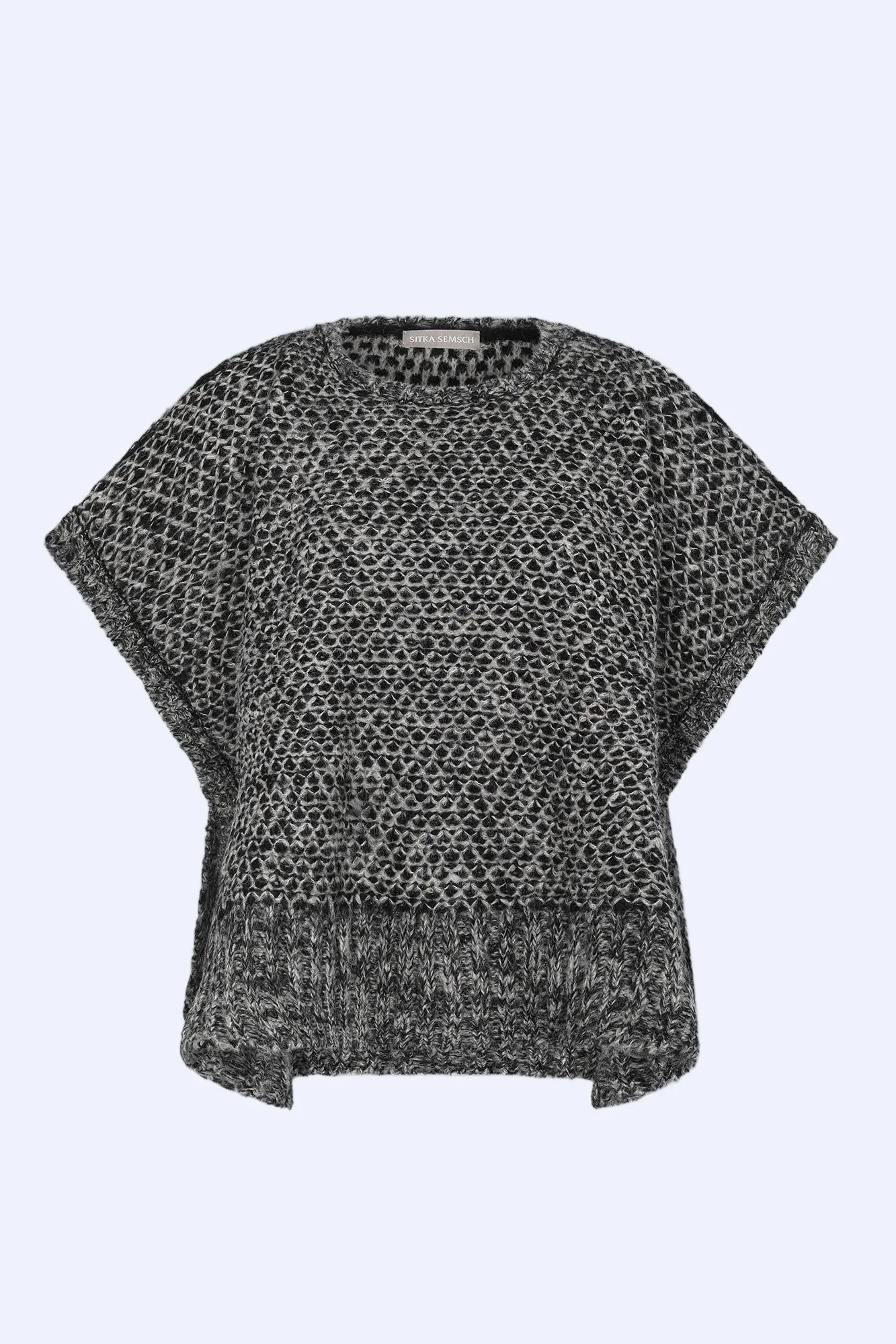 Chelsea Openwork Alpaca Poncho | Black Melange sold by Folklore Shop