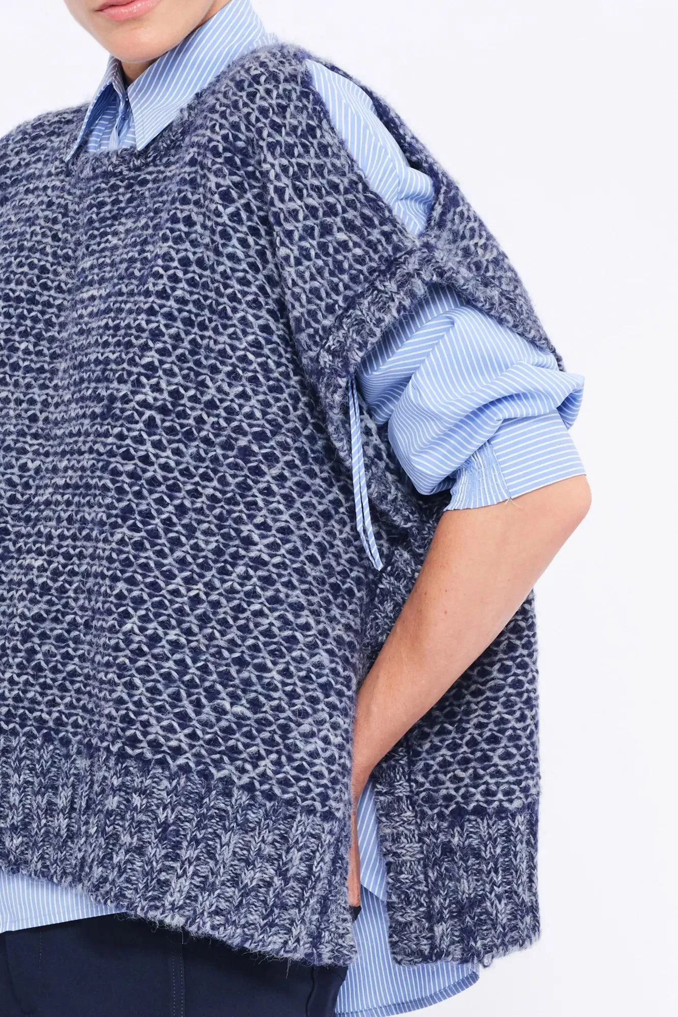 Chelsea Openwork Alpaca Poncho | Navy Melange sold by Folklore Shop product image thumbnail 5