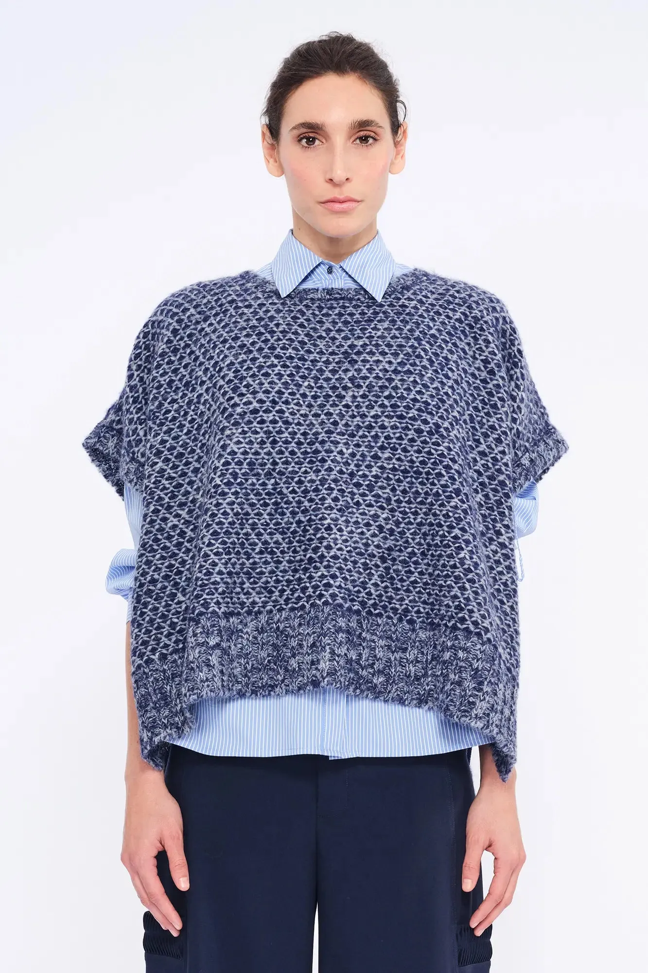 Chelsea Openwork Alpaca Poncho | Navy Melange sold by Folklore Shop product image thumbnail 2