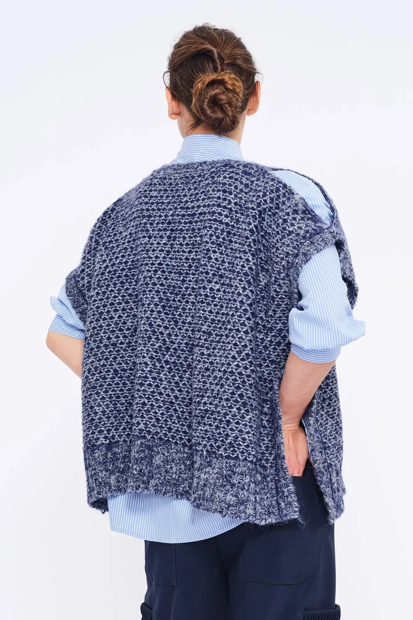 Chelsea Openwork Alpaca Poncho | Navy Melange sold by Folklore Shop product image thumbnail 4