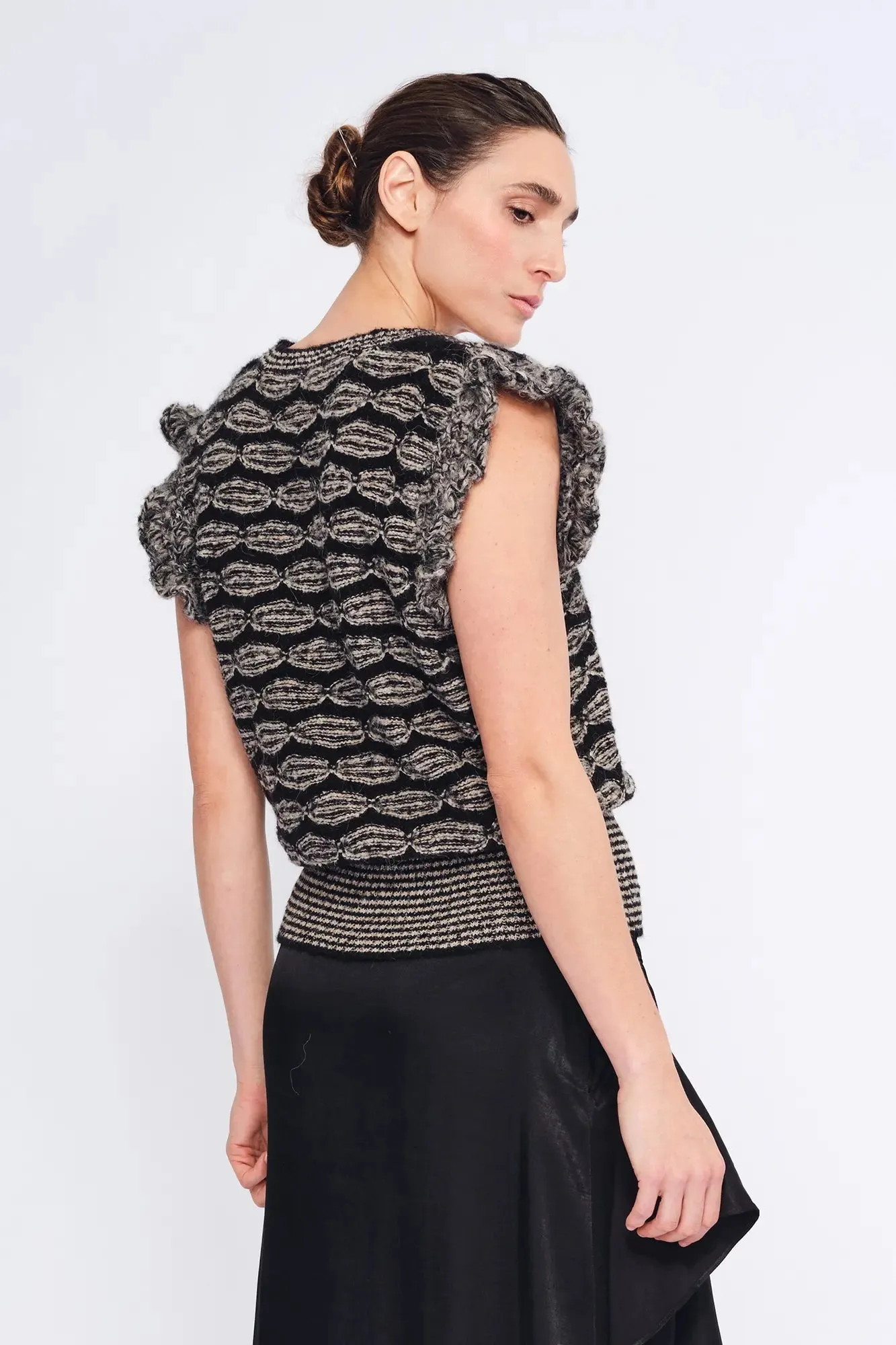 Beca Crochet Sleeve Alpaca Vest | Black Melange sold by Folklore Shop product image thumbnail 4