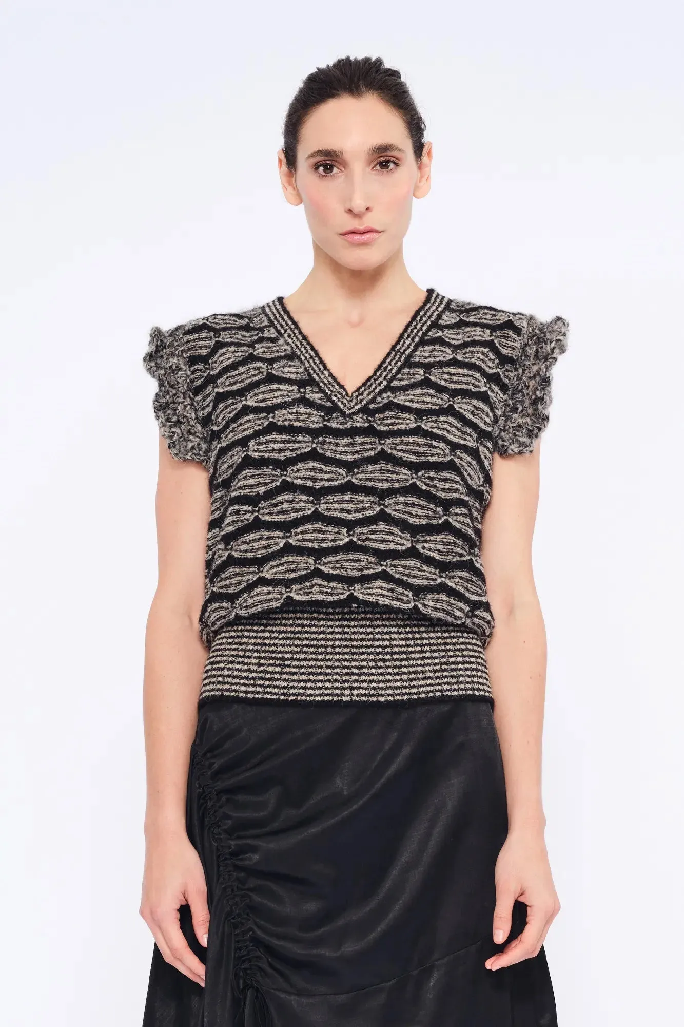 Beca Crochet Sleeve Alpaca Vest | Black Melange sold by Folklore Shop product image thumbnail 2