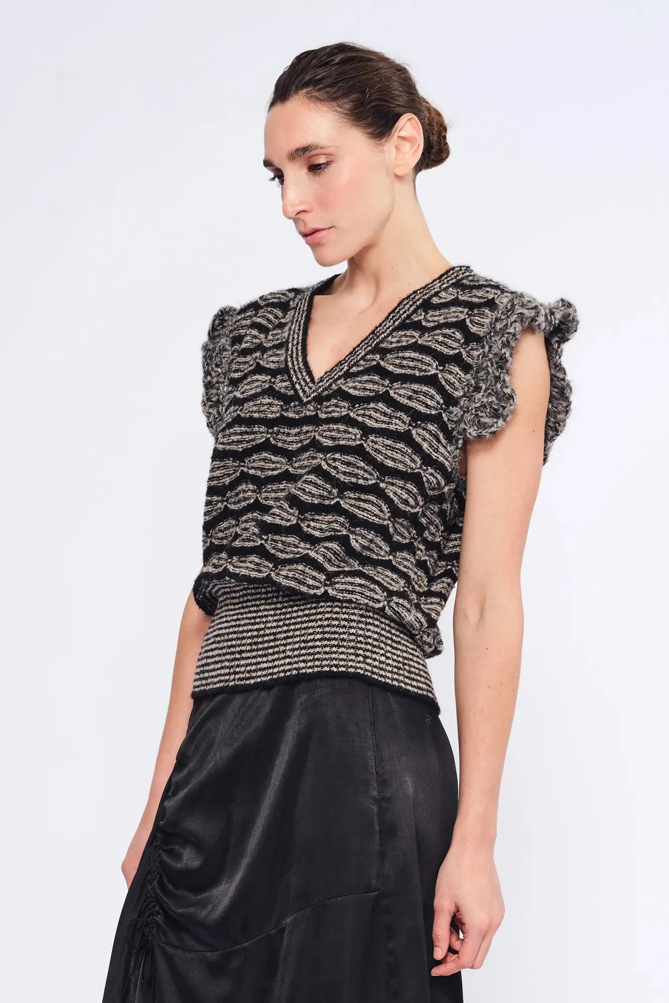 Beca Crochet Sleeve Alpaca Vest | Black Melange sold by Folklore Shop product image thumbnail 5