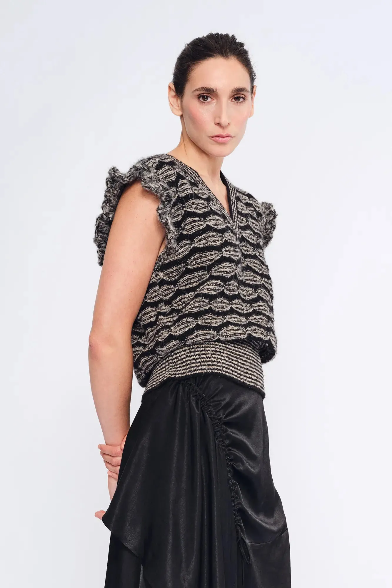 Beca Crochet Sleeve Alpaca Vest | Black Melange sold by Folklore Shop product image thumbnail 3