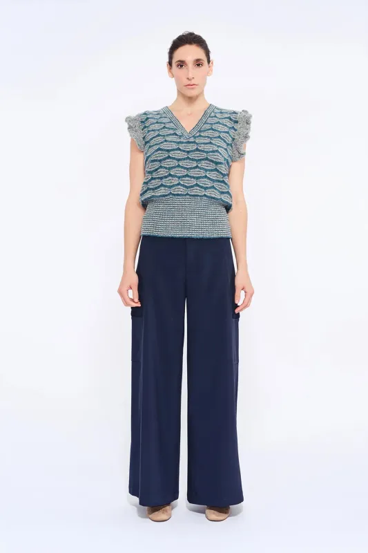 Beca Crochet Sleeve Alpaca Vest | Dark Green Melange sold by Folklore Shop