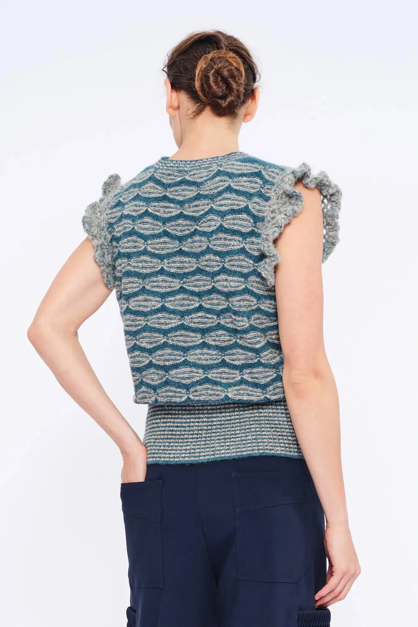 Beca Crochet Sleeve Alpaca Vest | Dark Green Melange sold by Folklore Shop product image thumbnail 3