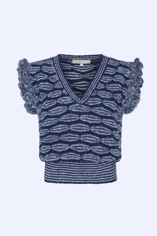 Beca Crochet Sleeve Alpaca Vest | Navy Melange sold by Folklore Shop