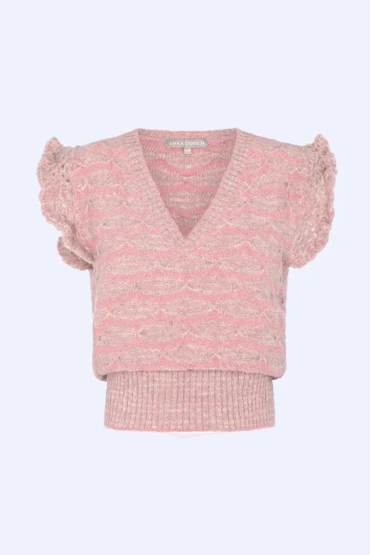 Beca Crochet Sleeve Alpaca Vest | Rose Melange sold by Folklore Shop