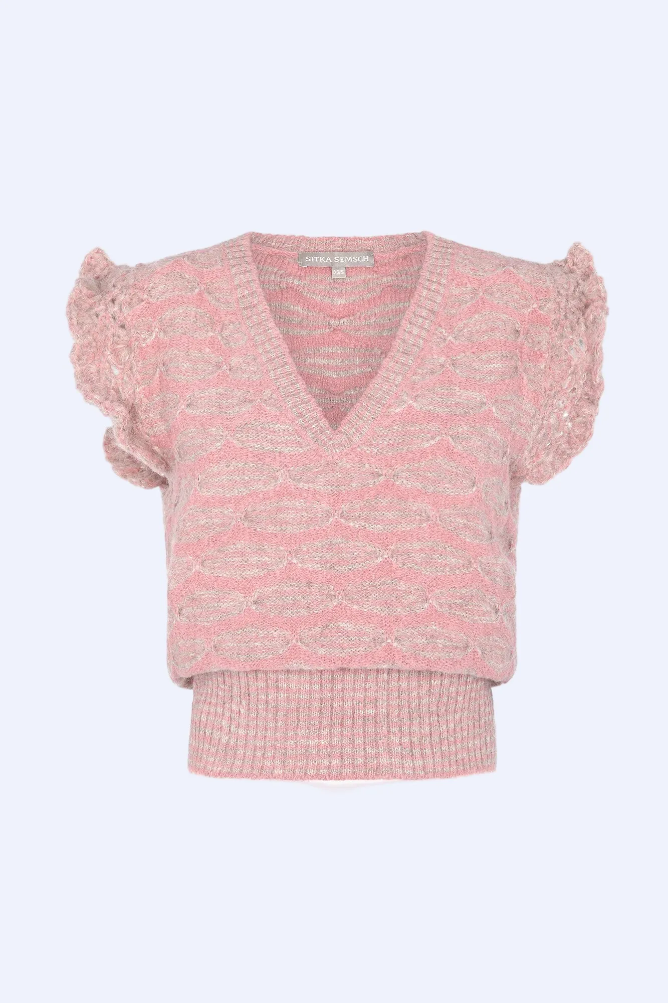 Beca Crochet Sleeve Alpaca Vest | Rose Melange sold by Folklore Shop
