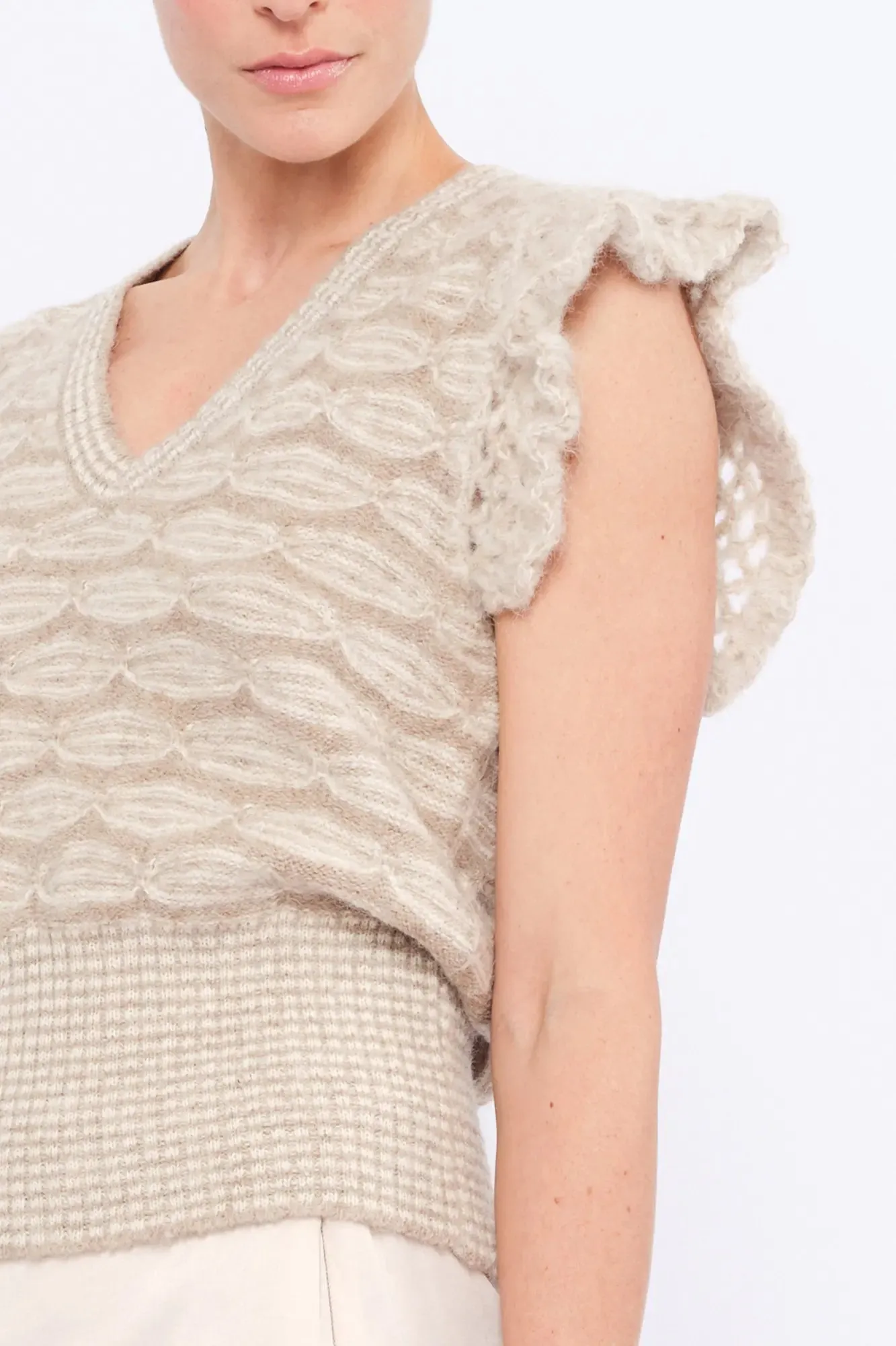Beca Crochet Sleeve Alpaca Vest | Beige Melange sold by Folklore Shop product image thumbnail 5