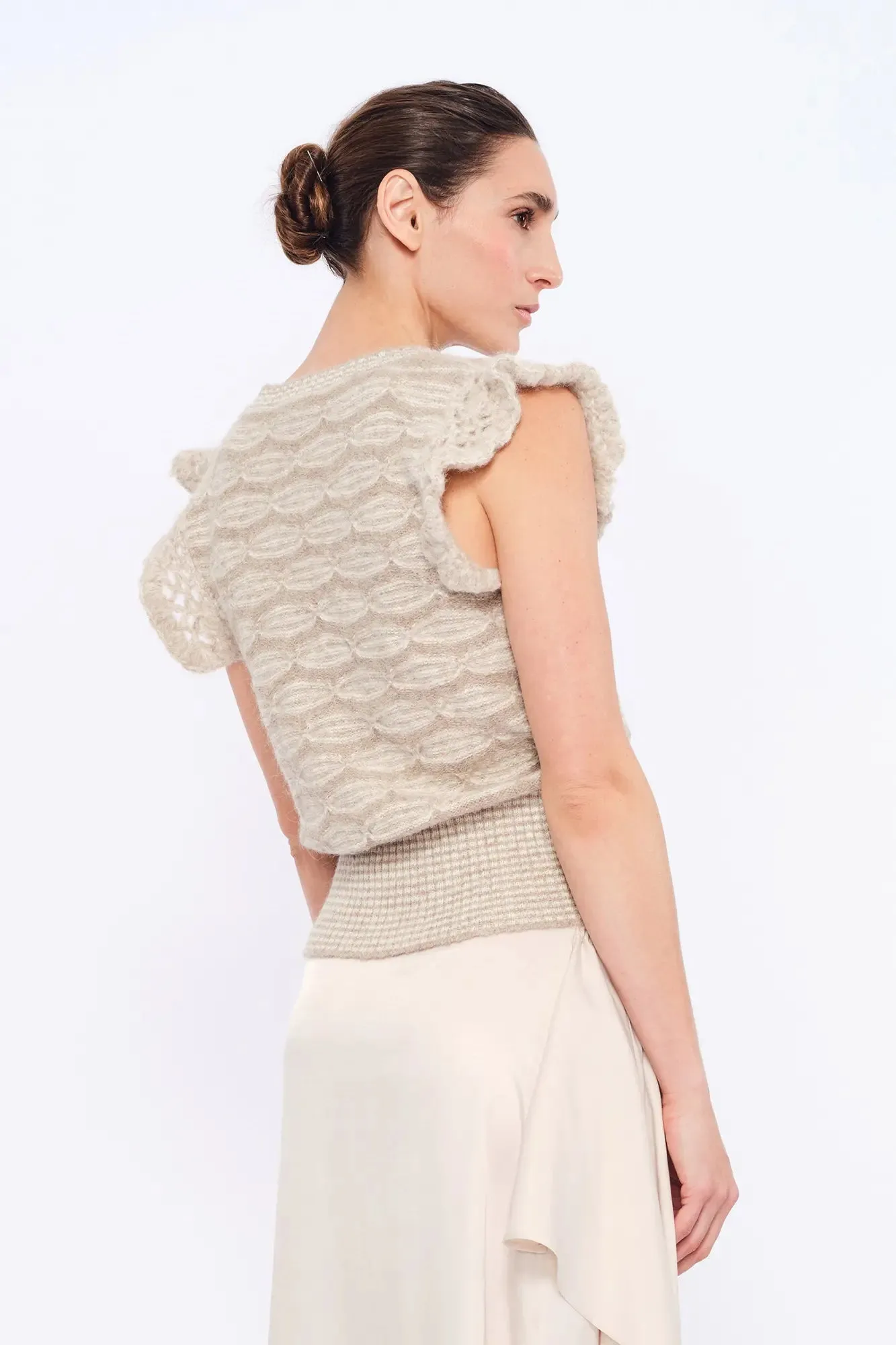 Beca Crochet Sleeve Alpaca Vest | Beige Melange sold by Folklore Shop product image thumbnail 3