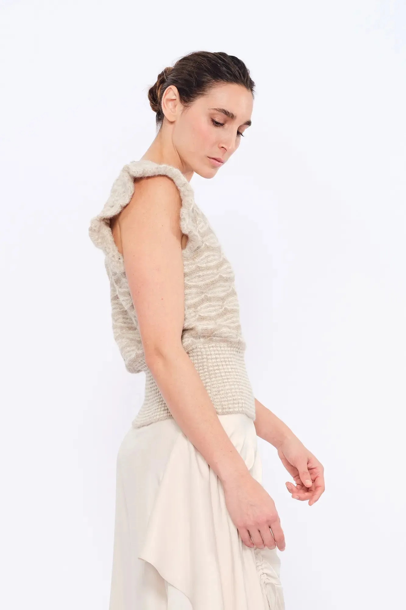 Beca Crochet Sleeve Alpaca Vest | Beige Melange sold by Folklore Shop product image thumbnail 4