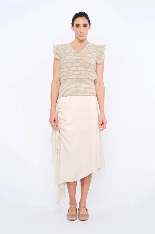 Beca Crochet Sleeve Alpaca Vest | Beige Melange sold by Folklore Shop