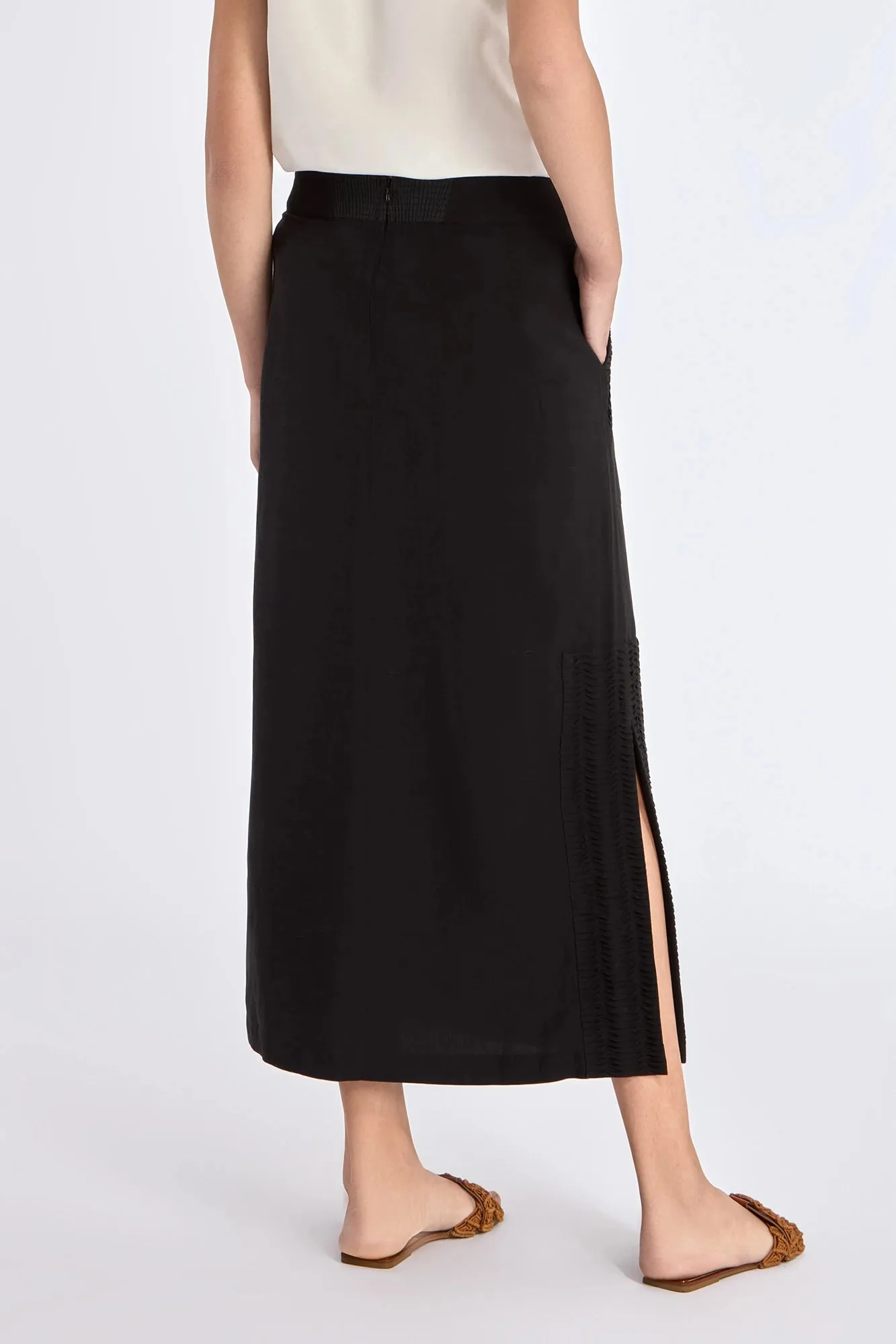 Indigo Straight Linen Blend Skirt | Black sold by Folklore Shop product image thumbnail 3