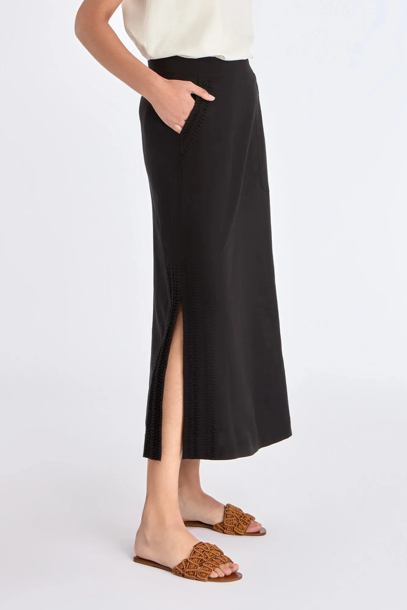 Indigo Straight Linen Blend Skirt | Black sold by Folklore Shop product image thumbnail 2