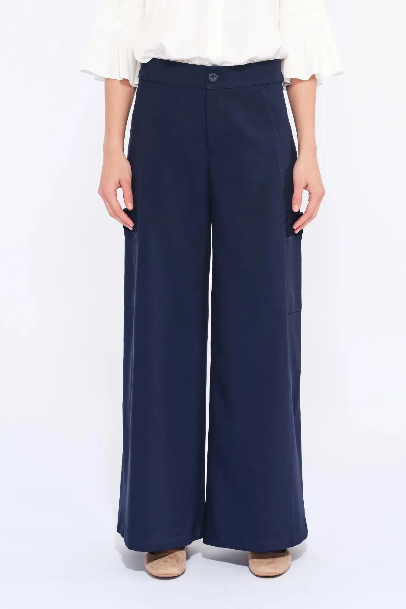 Daysi Ruched Detail Trouser | Navy sold by Folklore Shop product image thumbnail 2