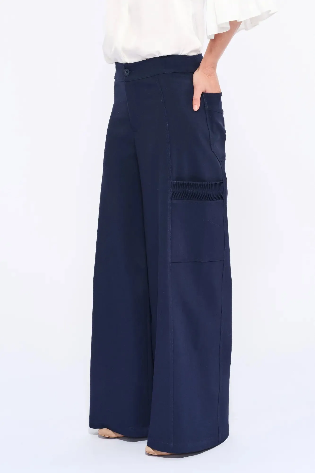Daysi Ruched Detail Trouser | Navy sold by Folklore Shop product image thumbnail 3