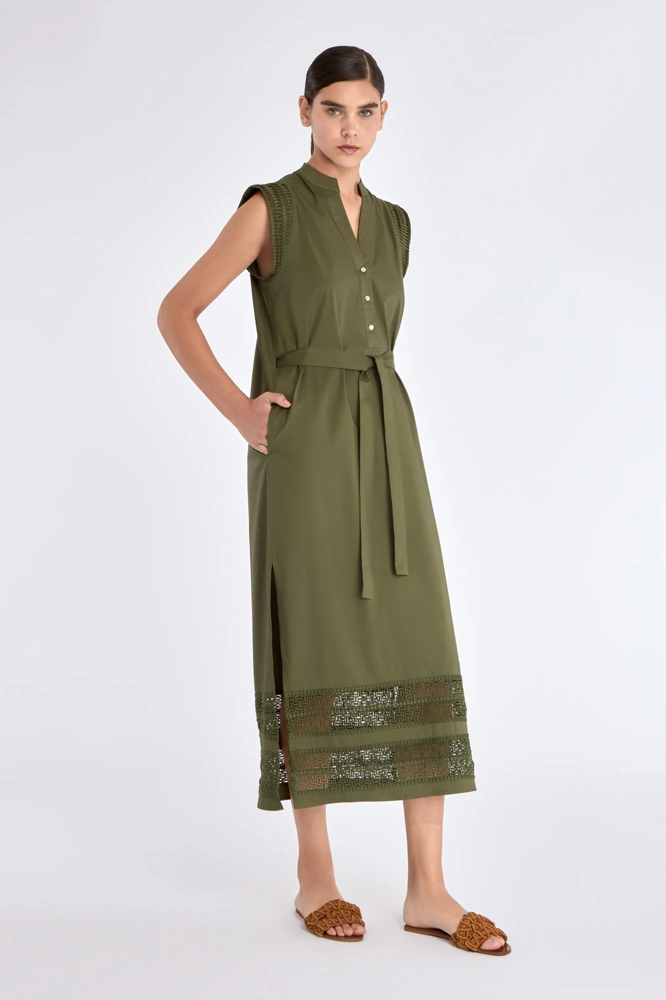 Maki Nehru Collar Dress | Olive sold by Folklore Shop product image thumbnail 2