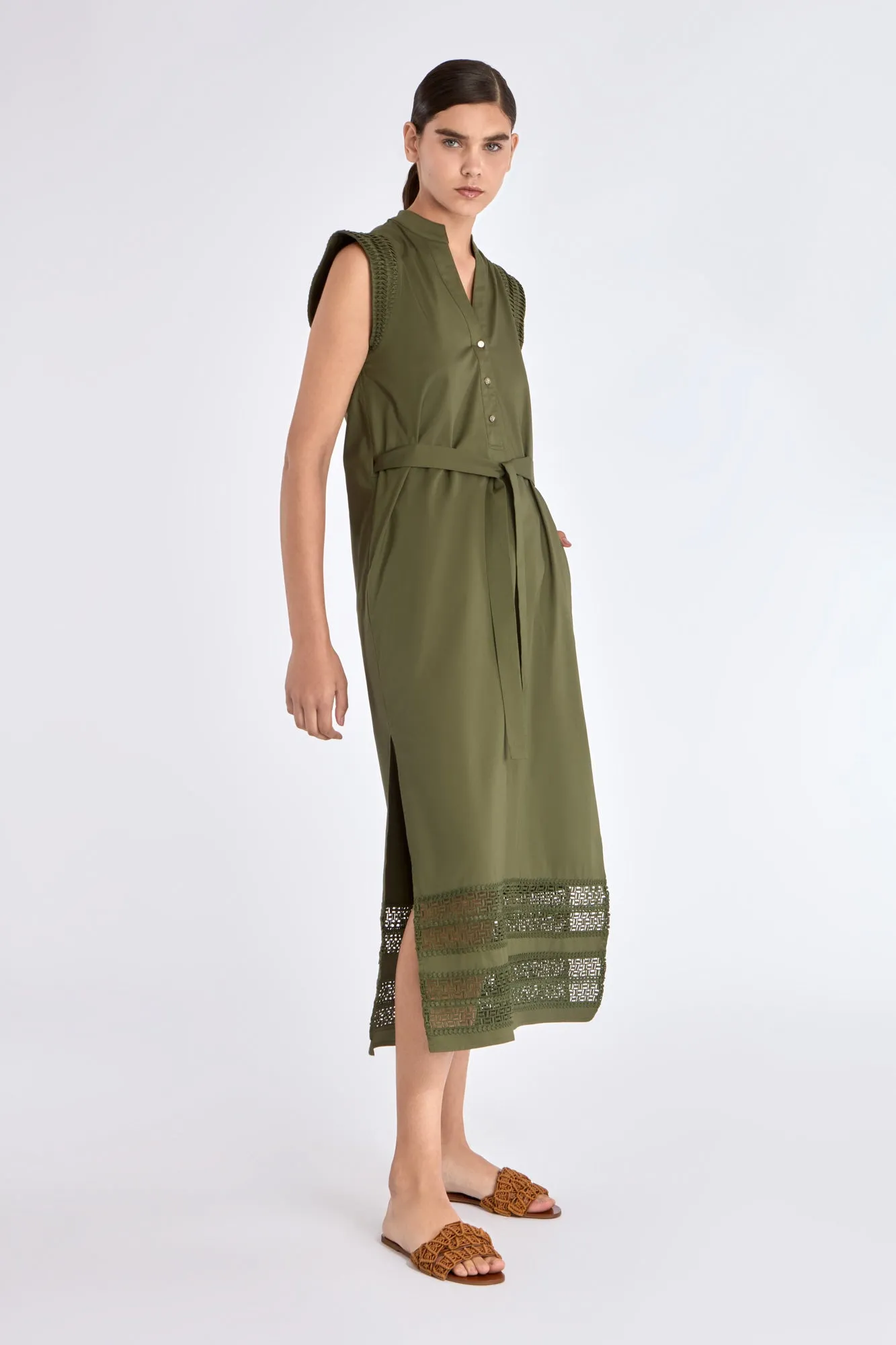 Maki Nehru Collar Dress | Olive sold by Folklore Shop product image thumbnail 4