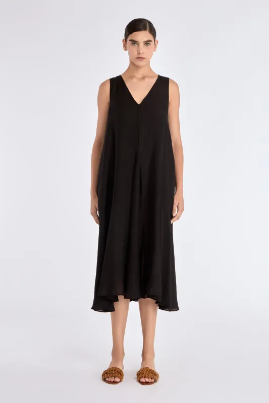 Lenox Godet Dress | Black sold by Folklore Shop