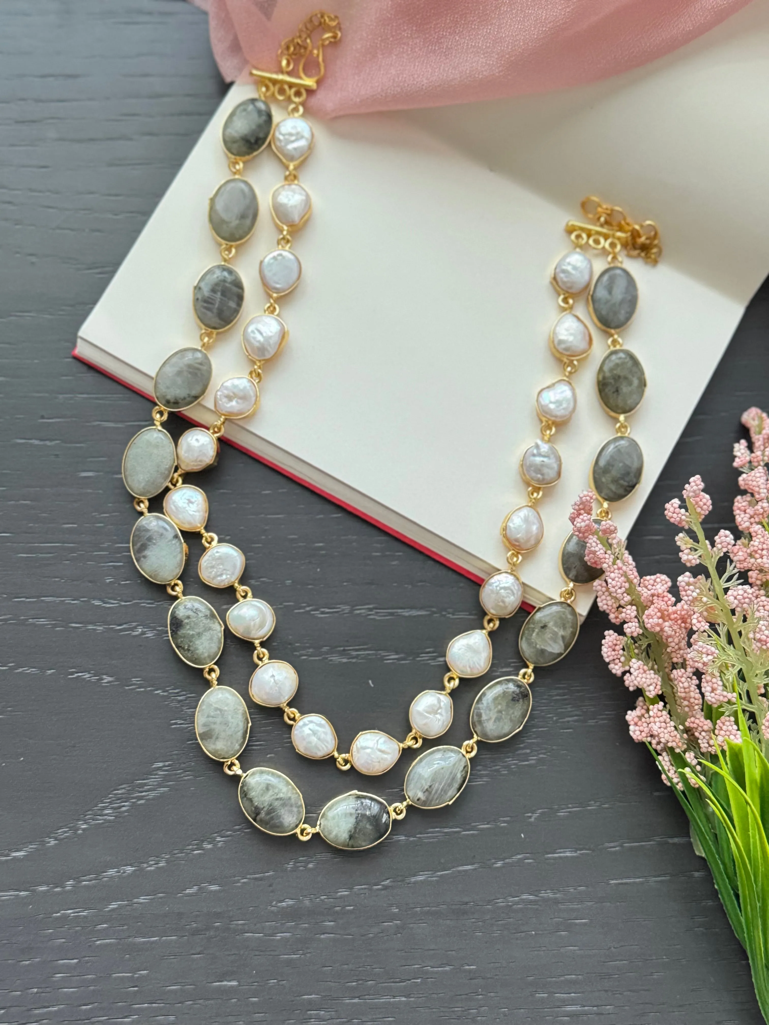 Baroque Pearl & Raw stone Necklace sold by Folklore Shop