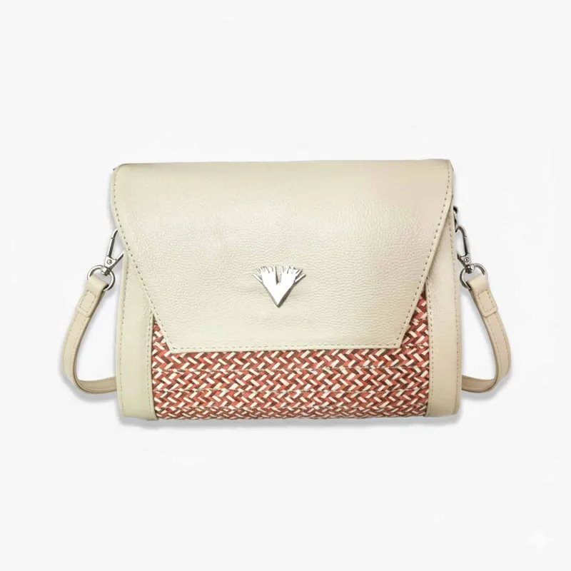 Beige Vija Leather Crossbody Curvo Bag sold by Folklore Shop
