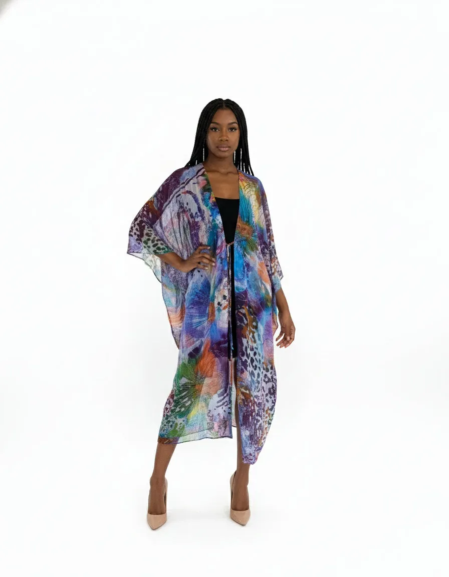 Silk Purple Print Kamala Kimono sold by Folklore Shop product image thumbnail 3