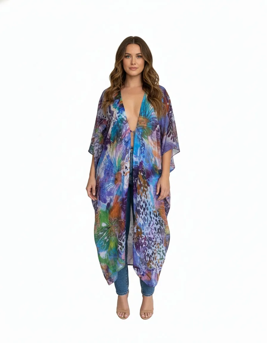 Silk Purple Print Kamala Kimono sold by Folklore Shop product image thumbnail 2