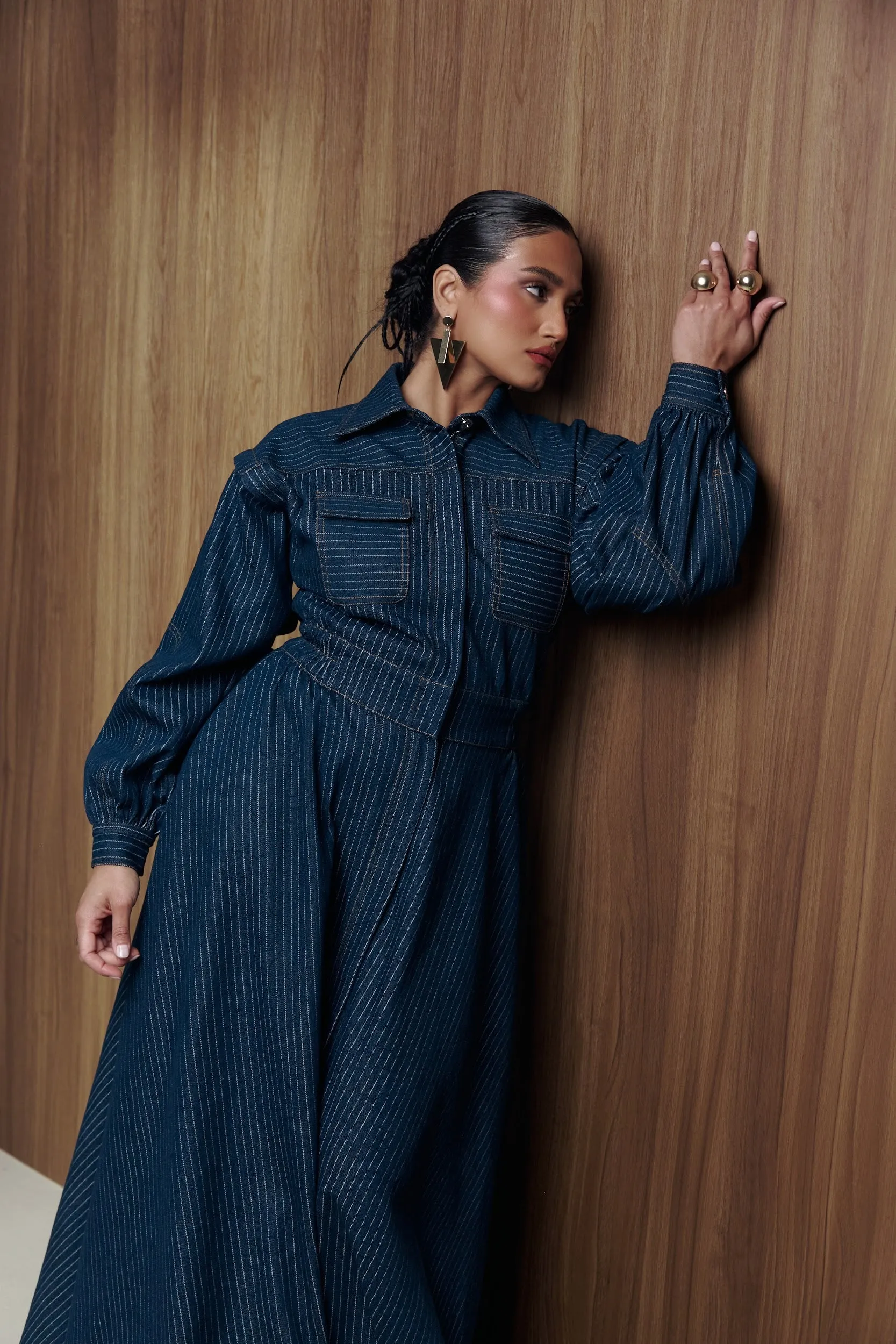 Denim Pinstripe EMMA Maxi Dress sold by Folklore Shop