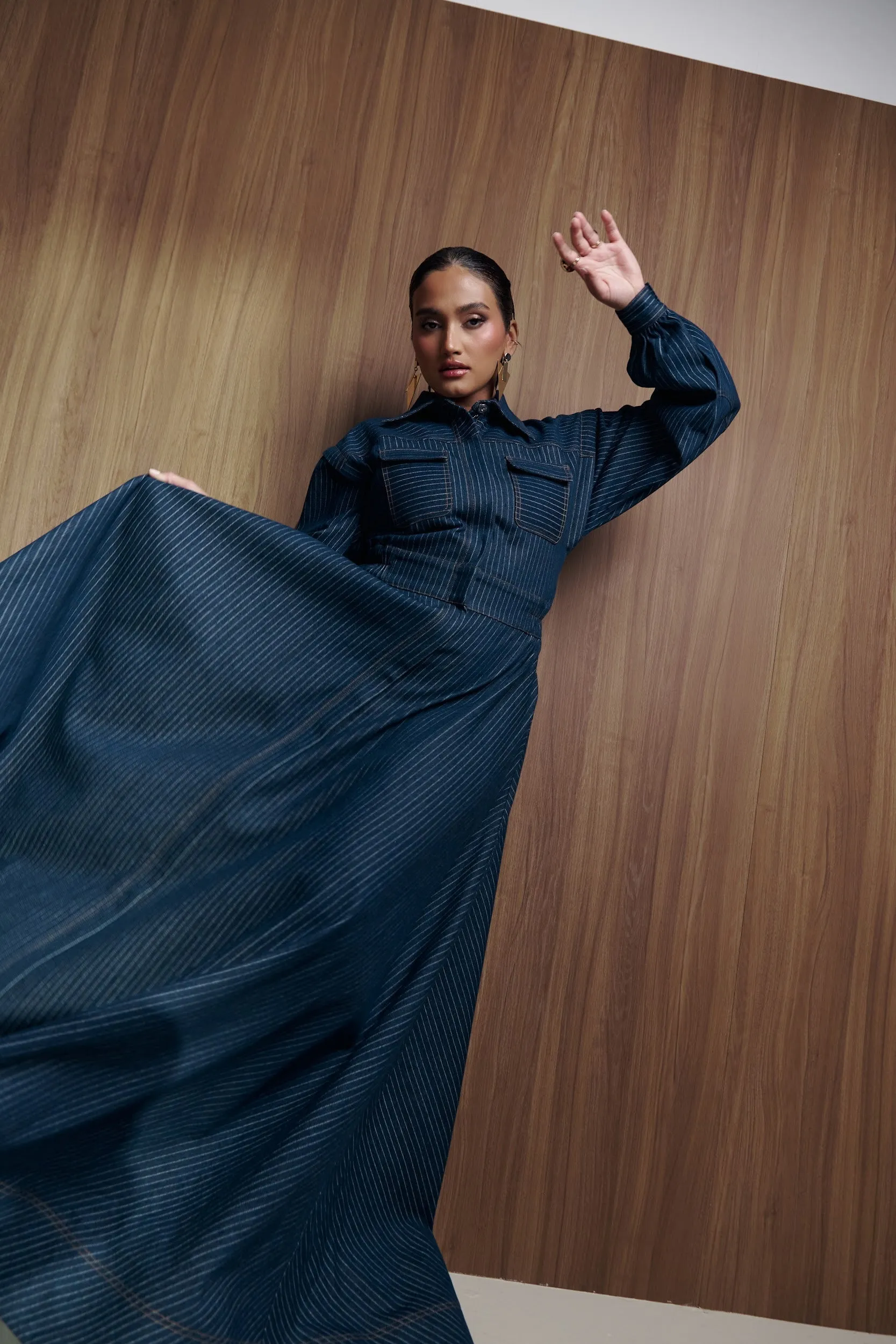 Denim Pinstripe EMMA Maxi Dress sold by Folklore Shop product image thumbnail 4