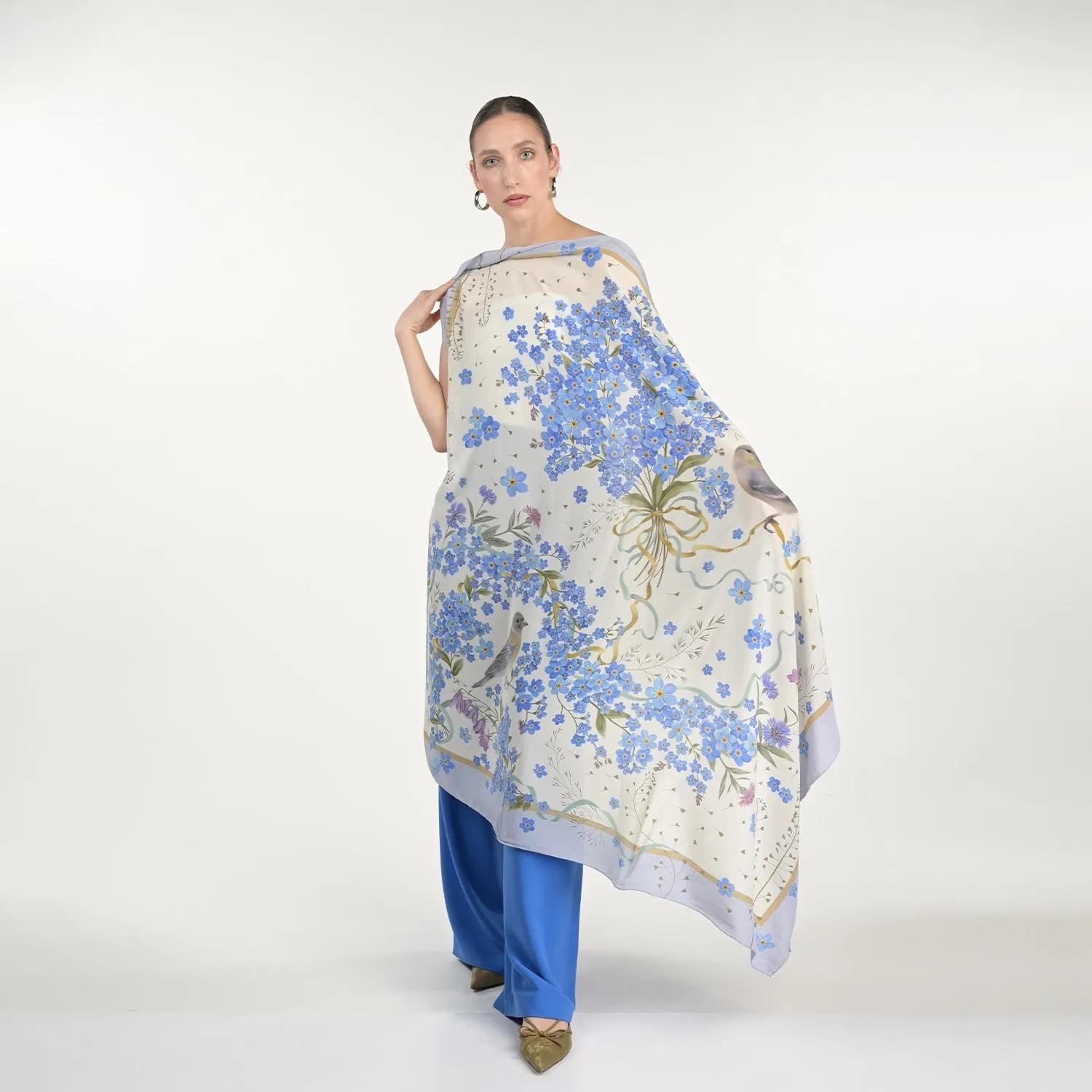 Light Forget Me Not Silk Scarf sold by Folklore Shop product image thumbnail 3