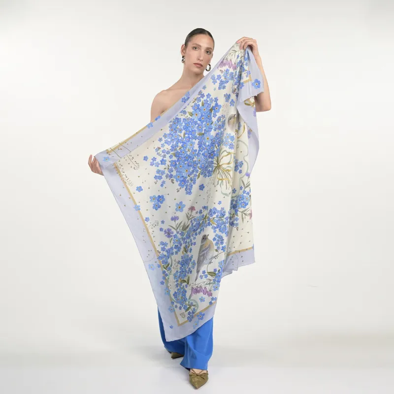 Light Forget Me Not Silk Scarf made by Folklore Shop