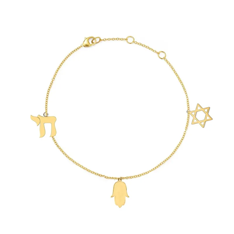 Gold Jewish Charm Bracelet made by Folklore Shop