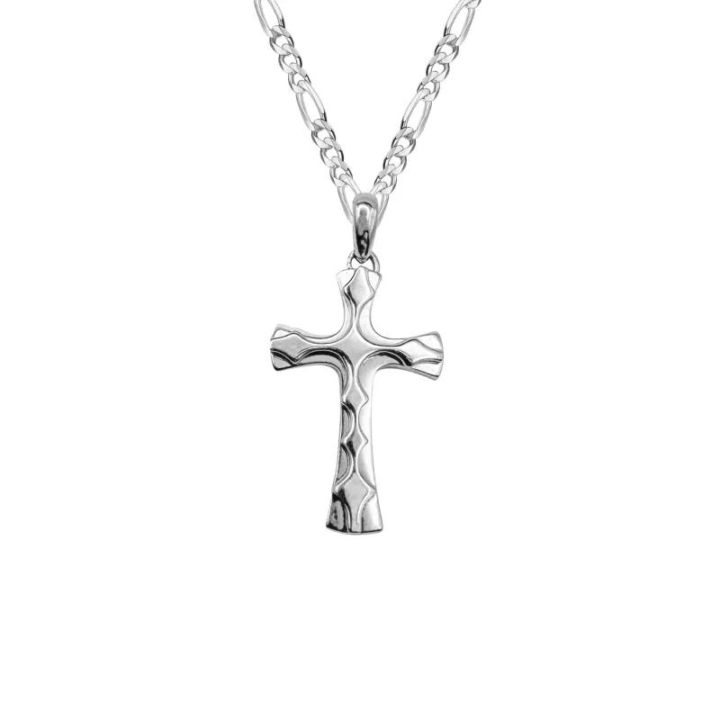 Silver Textured Cross Charm Necklace made by Folklore Shop