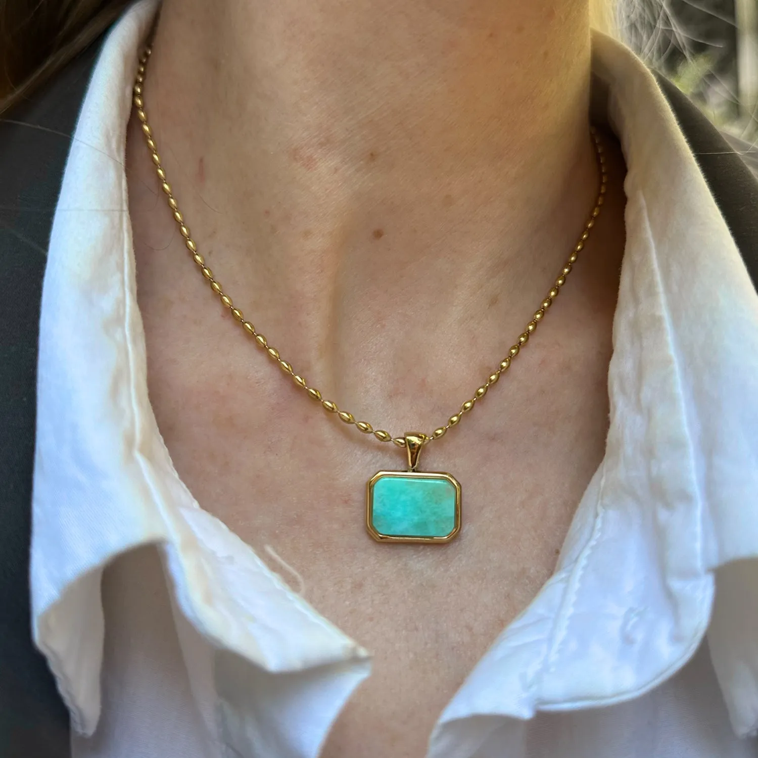 Amazonite Gemstone Turquoise Necklace Gold Layering Pendant sold by Folklore Shop product image thumbnail 2