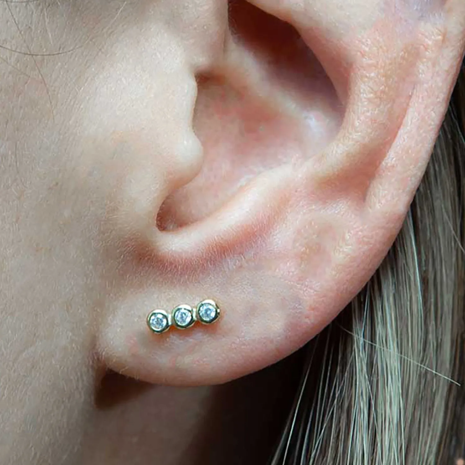 Triple Round Pavé Silver Stud Earrings sold by Folklore Shop product image thumbnail 2