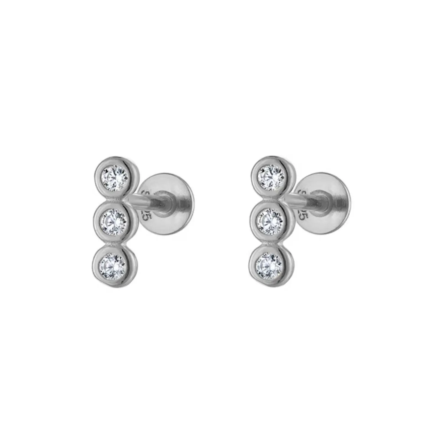 Triple Round Pavé Silver Stud Earrings sold by Folklore Shop